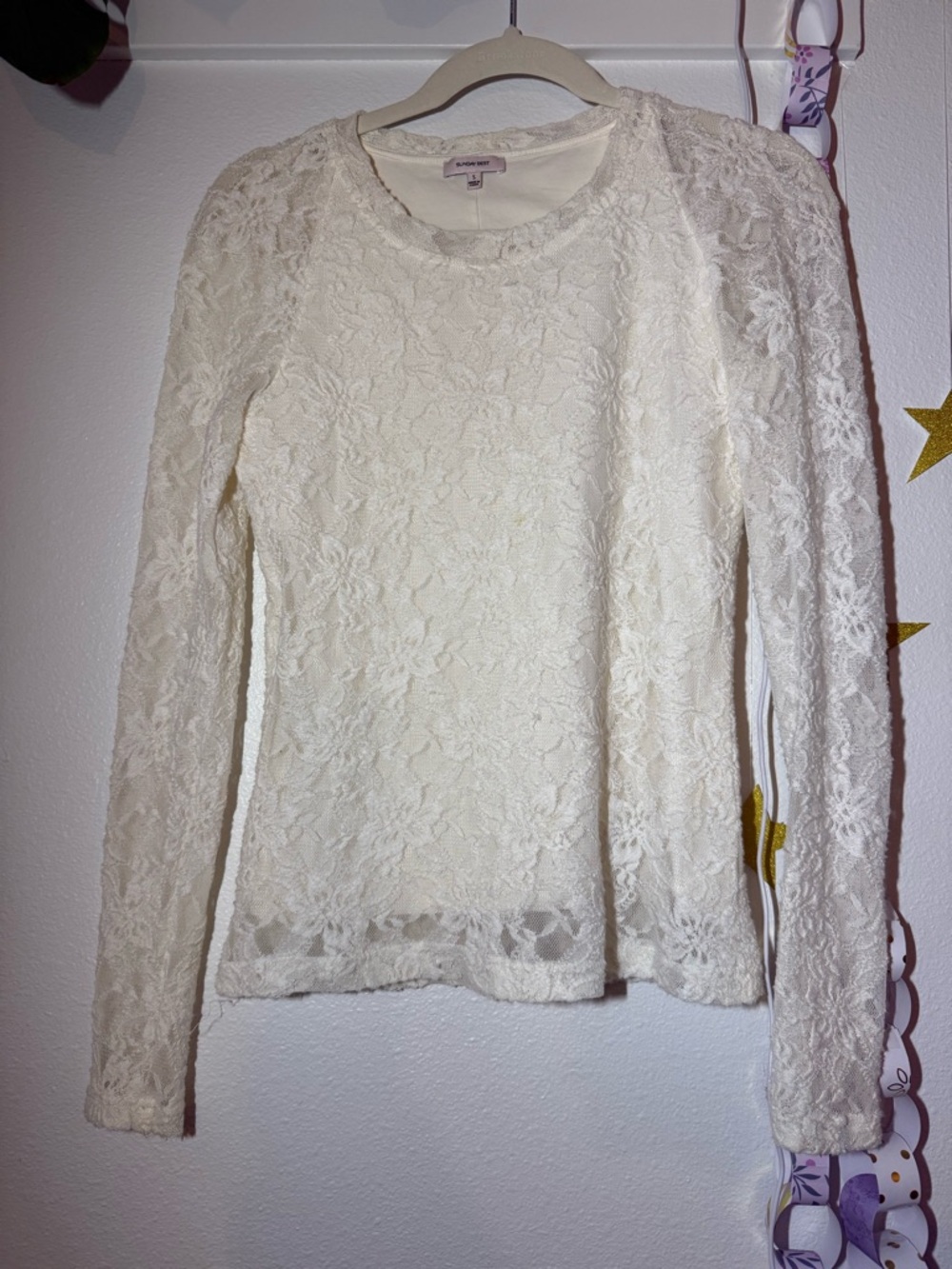 Sunday Best Cream Floral Lace Long-Sleeve Top